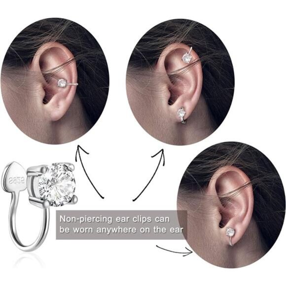 Sterling Silver CZ Ear Cuffs • Hypoallergenic • Non-Piercing - Picture 4 of 7